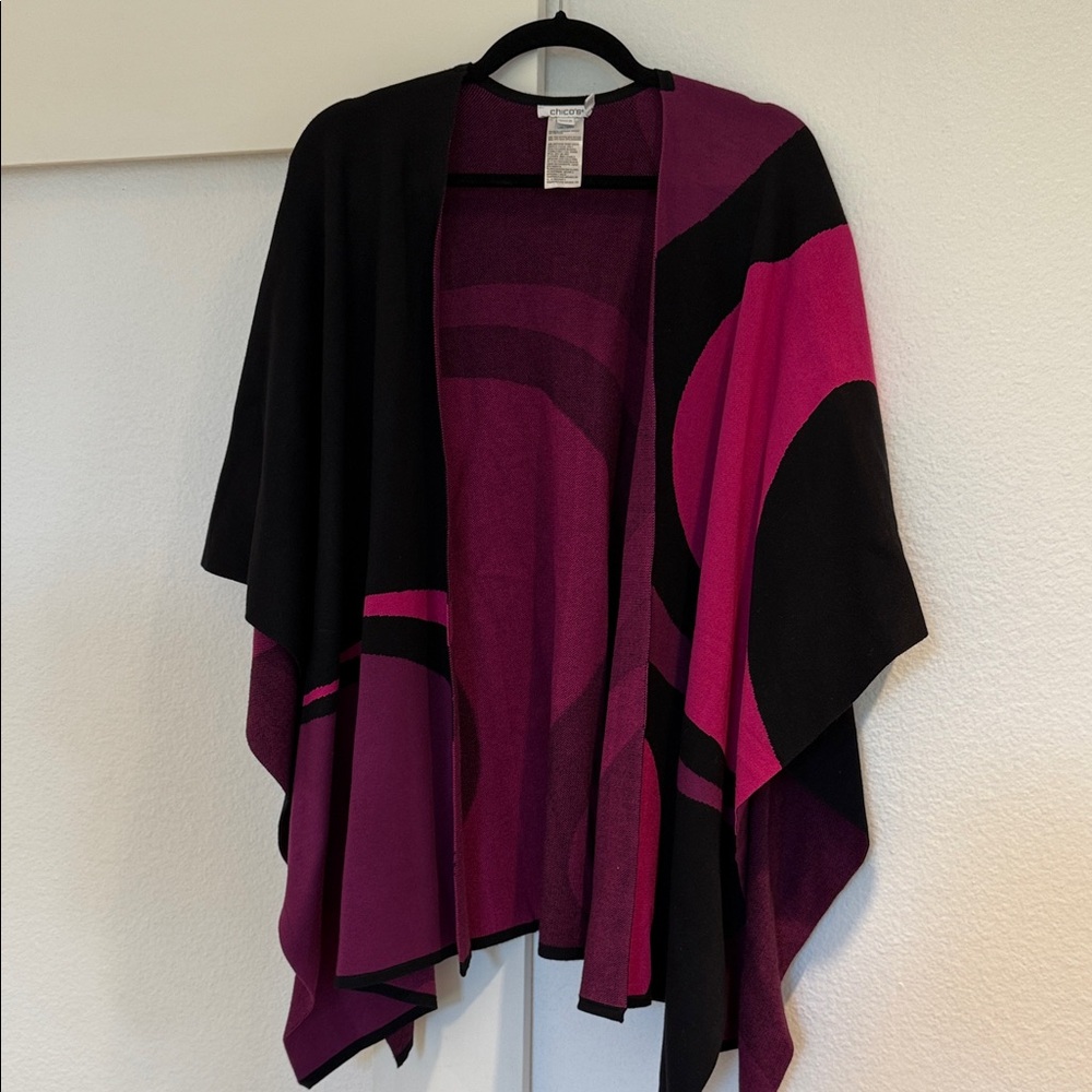 Chico's Vibrant Black and Magenta Poncho